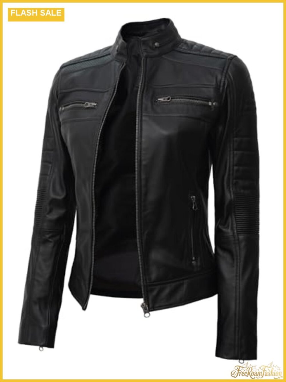 Lambskin Leather Jacket Womens Cafe Racer Moto Zip Cuff